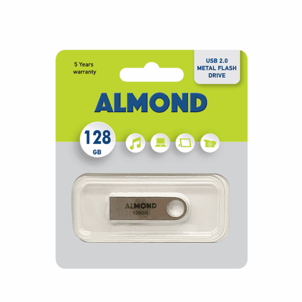 ALMOND FLASH DRIVE USB 2.0 128GB ΜΕΤΑΛΛΙΚΟ MINI