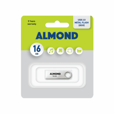 ALMOND FLASH DRIVE USB 2.0 16GB ΜΕΤΑΛΛΙΚΟ MINI