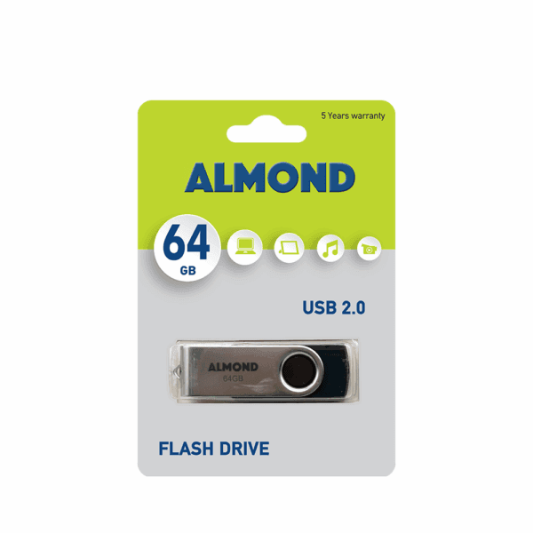 ALMOND FLASH DRIVE USB 2.0 64GB TWISTER ΜΑΥΡΟ