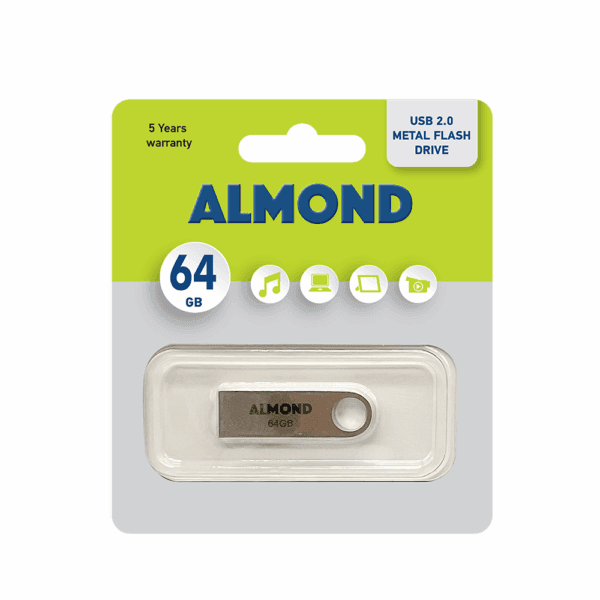 ALMOND FLASH DRIVE USB 2.0 64GB ΜΕΤΑΛΛΙΚΟ MINI