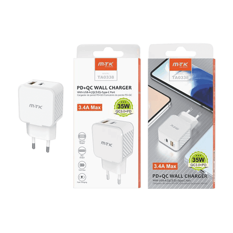 MTK ΦΟΡΤΙΣΤΗΣ ΧΩΡΙΣ ΚΑΛΩΔΙΟ 3.4Α/35W 1USB/1TYPE C TA0338 0053381 ΛΕΥΚΟΣ