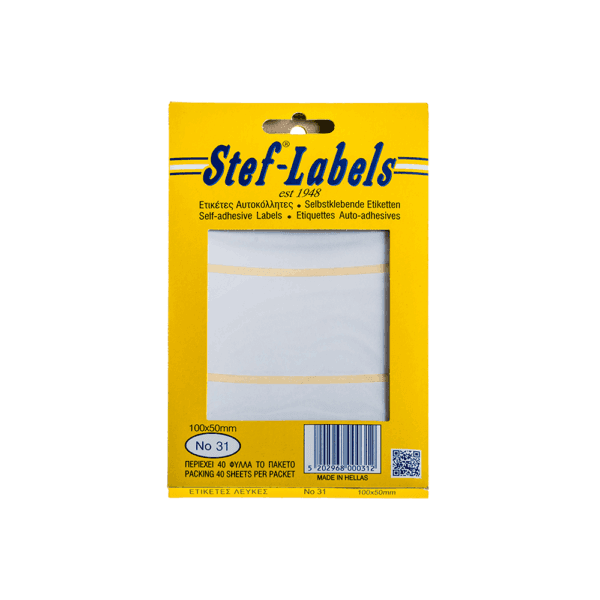 STEF ΕΤΙΚΕΤΕΣ ΑΥΤΟΚ.  3/Φ 40Φ 100x50mm 31 ΛΕΥΚΕΣ