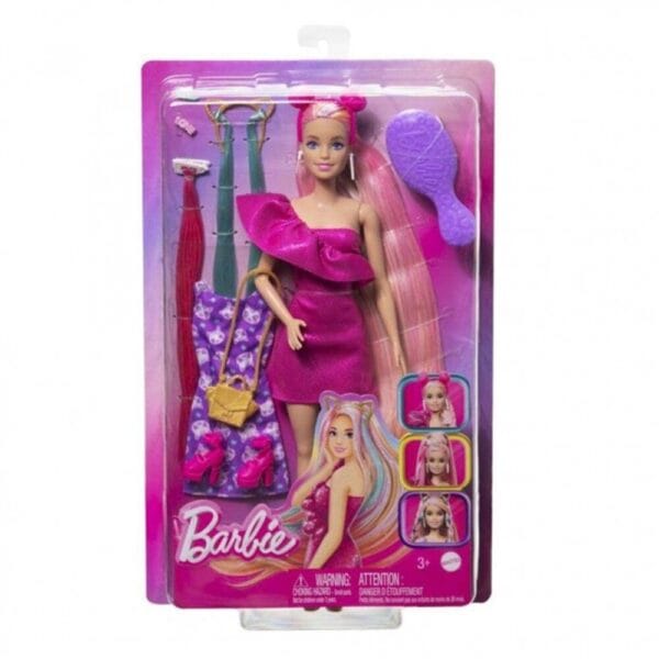 Κούκλα Barbie Πολύχρωμα Μαλλιά Με Πολύ Μακριά Ξανθά Μαλλιά Και Αξεσουάρ Styling