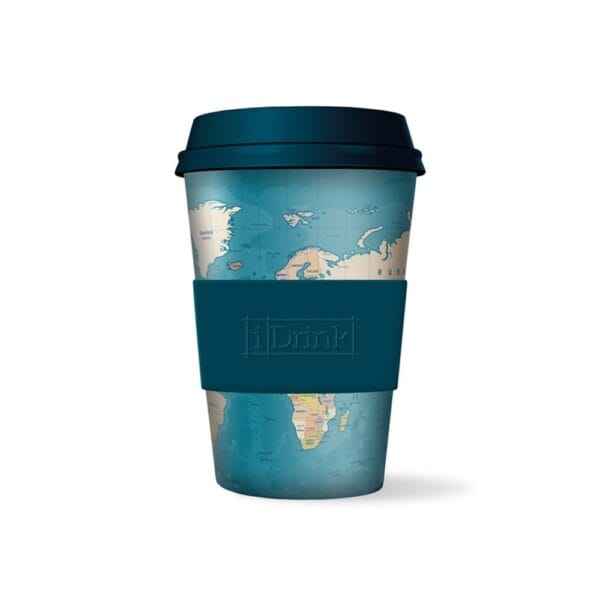 iDrink Κούπα Με Καπάκι Μπαμπού IDO16 435ml “Blue Map”