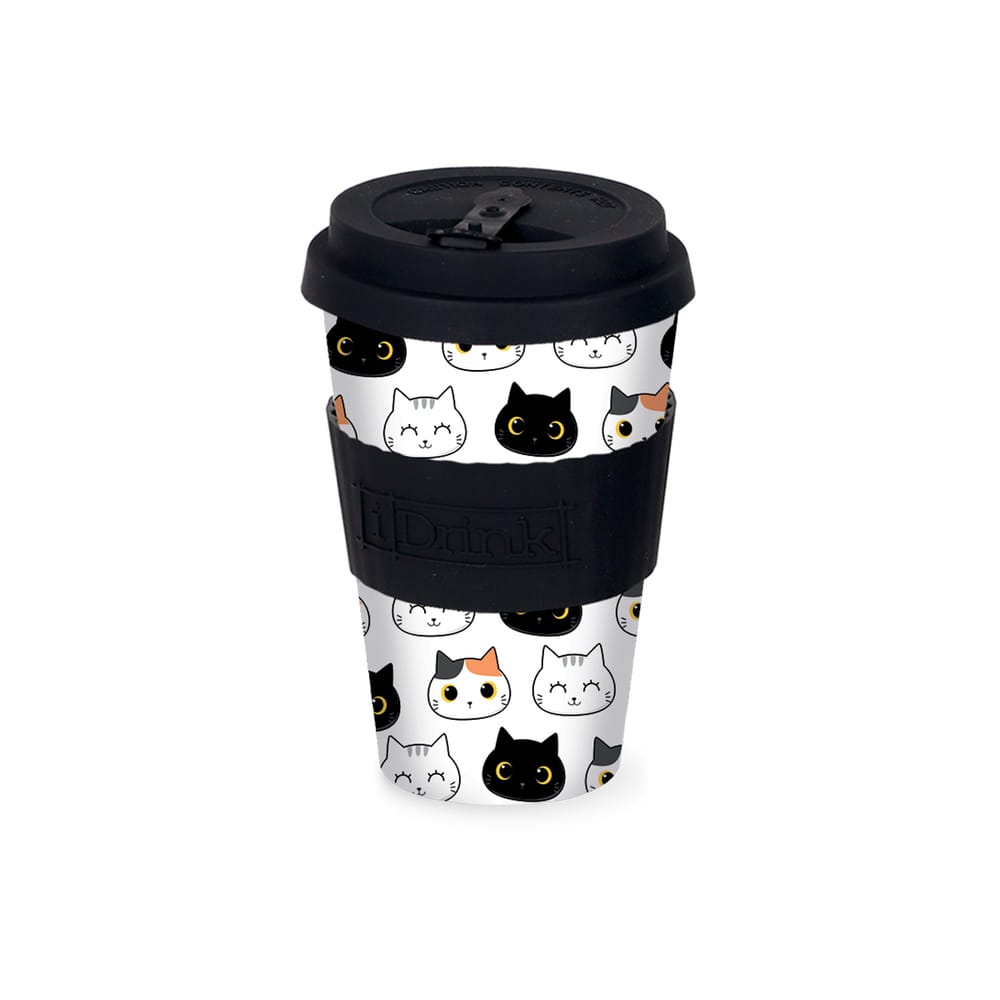 koupaidrinkid0113bamboocats435ml6654 iDrink Κούπα Με Καπάκι Μπαμπού IDO113 435ml "Cats" - Image 1