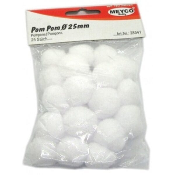 Meyco Πομ Πομ Χειροτεχνίας Λευκά Σετ 25τμχ