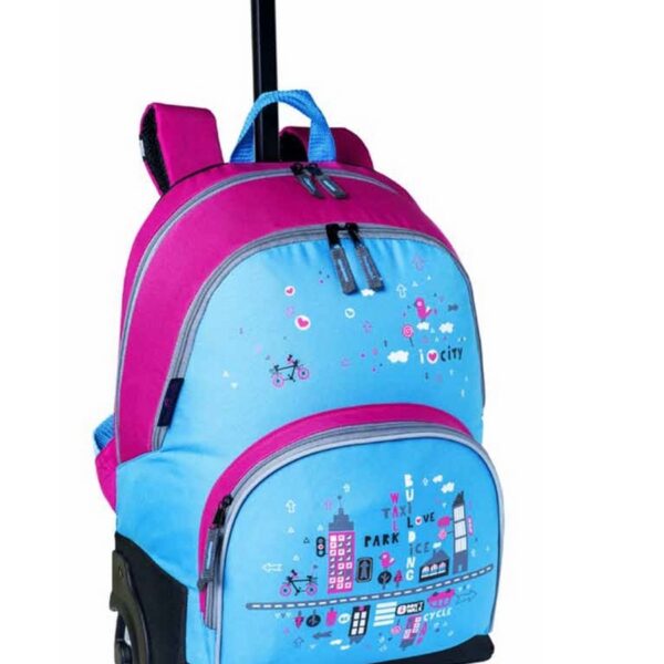 Τσάντα πλάτης Τρόλευ με Φωτιζόμενα ροδάκια 2&1 Θέσεων 45x32x20cm CITY PARK Κορίτσι